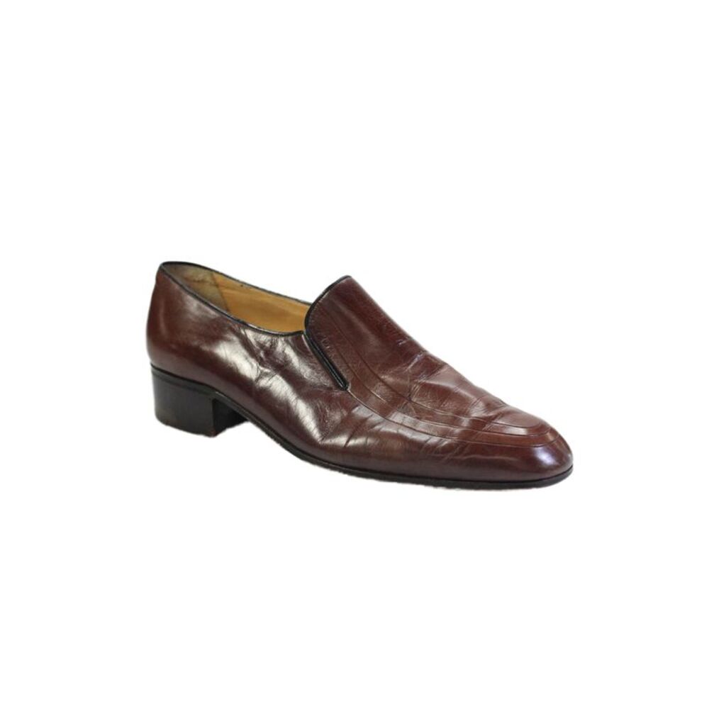 A. Testoni Mens Leather Apron Almond Toe Slip-On Loafers Brown Size 7